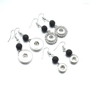 Boucles d'oreilles pendantes 18mm 12mm, breloques à bouton-pression 8mm, perle de lave noire, diffuseur d'huile essentielle, bijoux à faire soi-même
