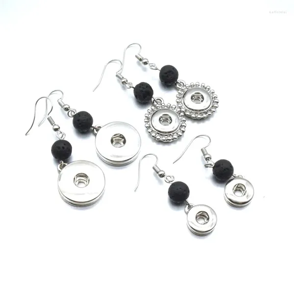 Pendientes colgantes de 18mm y 12mm, dijes con botones a presión, cuentas de Lava negra de 8mm, joyería difusora de aceites esenciales DIY