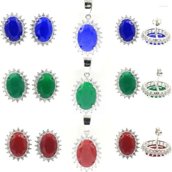 Pendientes colgantes 19x16mm Venta 6,1g Esmeralda verde real rubí rojo zafiro azul CZ mujeres compromiso boda 925 colgante de plata