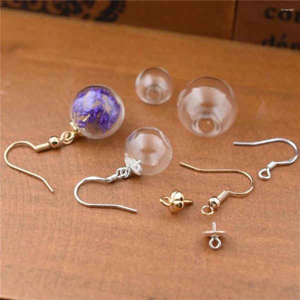 Boucles d'oreilles en peluche 1pair 10 mm12 mm balle en verre creux avec bouchon d'oreille à capuchon en argent plaqué orbe matériaux