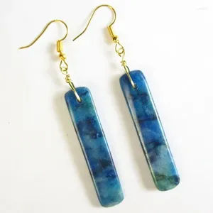 Pendientes colgantes 1 par 48x10x4/75 mm azul verde jade oblongo colgante cuenta D75172