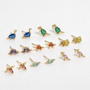 Boucles d'oreilles enveloppe 1pair Copper Copper Cartoon petit dinosaur Stud multicolor Zircon Animal pour femmes bijoux d'oreille bijoux Gift à la mode