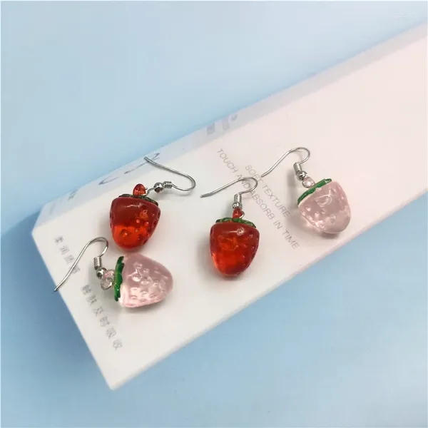 Boucles d'oreilles pendantes 1 paire européenne clair rouge rose fraise goutte pour femmes fille corée à la mode fruits boucles d'oreilles bijoux cadeau de noël EC488