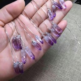 Bengelen oorbellen 1pair fengbaowu natuurlijke amethist mexico cruz kristal oorbel 925 sterling zilveren energie reiki genezende steen mode sieraden