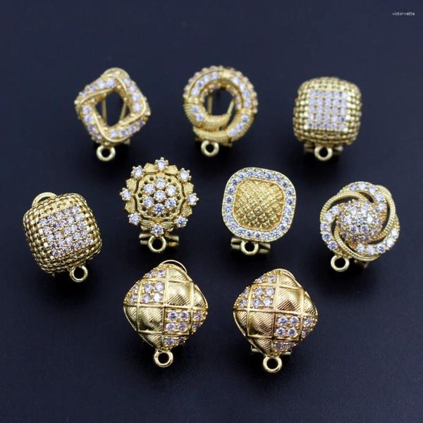 Boucles d'oreilles en peluche 1pair cuivre plaqué cuivre cz carré cercle géométrique étalon de boucles d'oreille connecteurs lieurs pour les femmes dubaï africaines