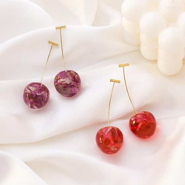 Boucles d'oreilles pendantes 1 paire de haute qualité rouge violet cerise douce résine goutte boucle d'oreille mignon charmes cristal pour femmes fille étudiant fruits cadeaux