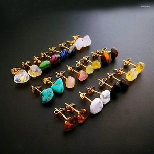 Boucles d'oreilles pendantes 1 paire irrégulière Reiki guérison cristal Quartz postes améthyste naturelle Agate pierre de Jade femmes hommes clous d'oreille bijoux de fête