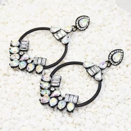 Boucles d'oreilles pendantes 1 paire de luxe coloré strass alliage eau losange forme boucle d'oreille grand cerceau pour les femmes mode fête bijoux cadeaux