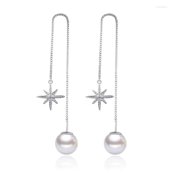 Boucles d'oreilles pendantes pour femmes, 1 paire, bijoux de luxe de styliste, étoile octogonale Simple, en forme de Beige, perle de tempérament moderne, 2023