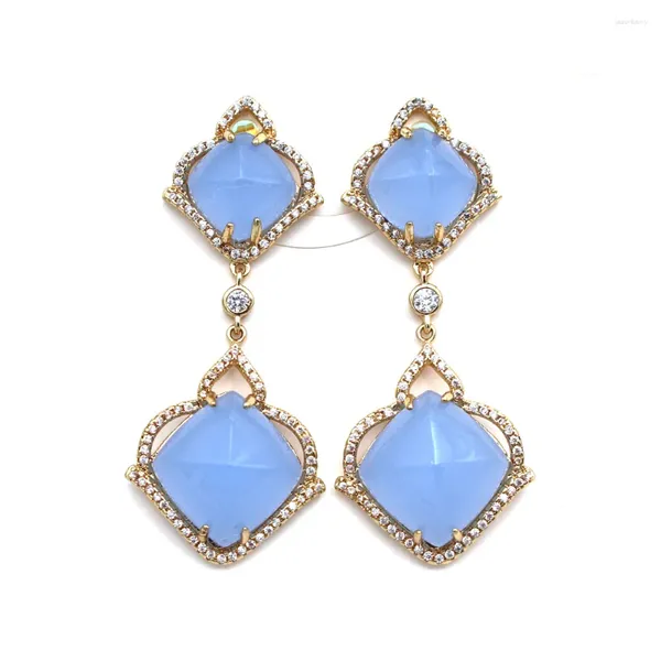 Boucles d'oreilles en peluche 1pair Stone Natural Stud Oreille Blue Green Jade Rose Quartz CZ Pavé pour les femmes bijoux de mode femme