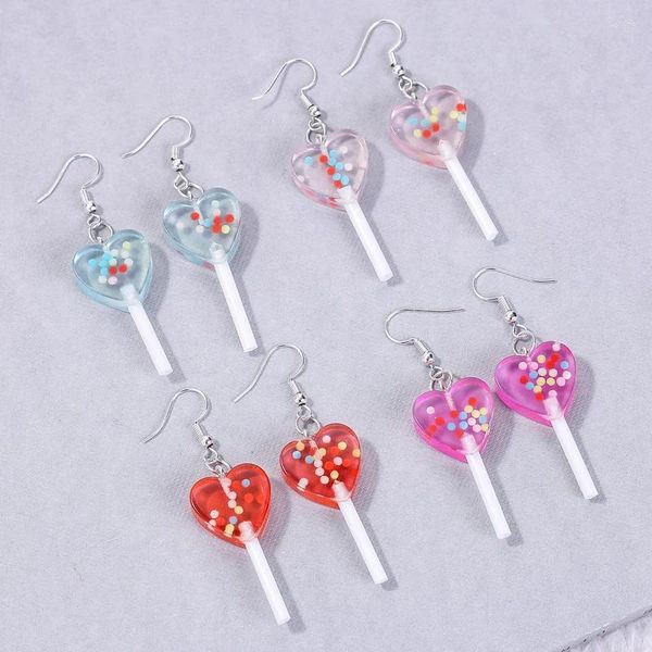 Pendientes colgantes 1 par de colgantes de piruleta de resina para mujer, pendientes de caramelo con purpurina, joyería de amistad Bff DIY