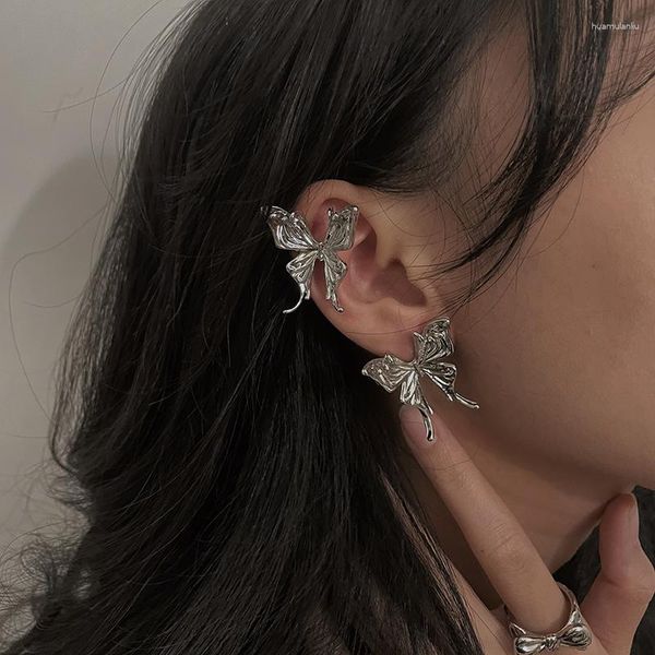 Boucles d'oreilles pendantes 1 paire, Style Punk esthétique Vintage, boucle d'oreille papillon liquide pour femme, clou d'oreille en métal Cool, bijoux en gros