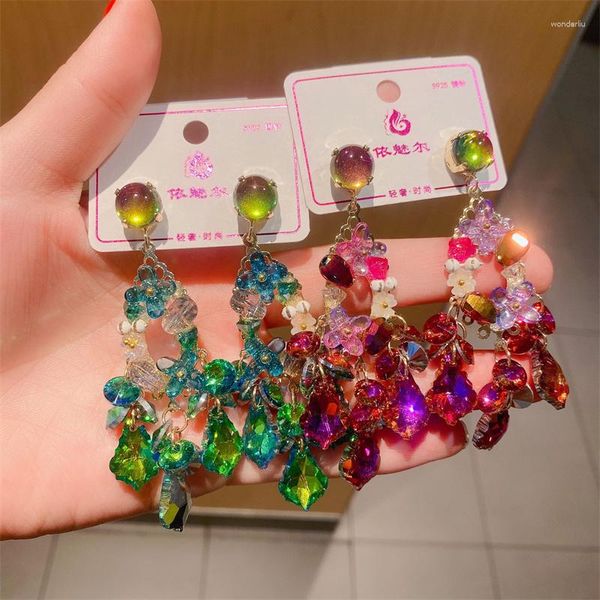 Boucles d'oreilles pendantes 1pairSouth Korea's Fashion Retro Light Luxury High Sens Handmade Crystal Tassel Wholesale
