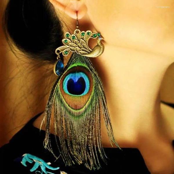 Pendientes de colgación 1pc Boho Style Peacock Feather Earings - Joyería para los ojos AMULETS Evil Amulets Witch Wiccan Pagan Naturaleza natural