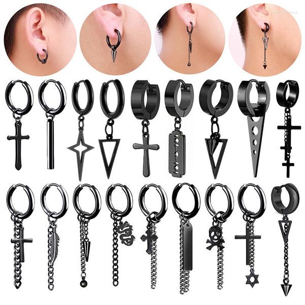 Pendientes colgantes de 1 pieza para hombre, cadena cruzada de acero inoxidable, broche de oreja gótico para mujer, joyería perforada, regalos, precios al por mayor