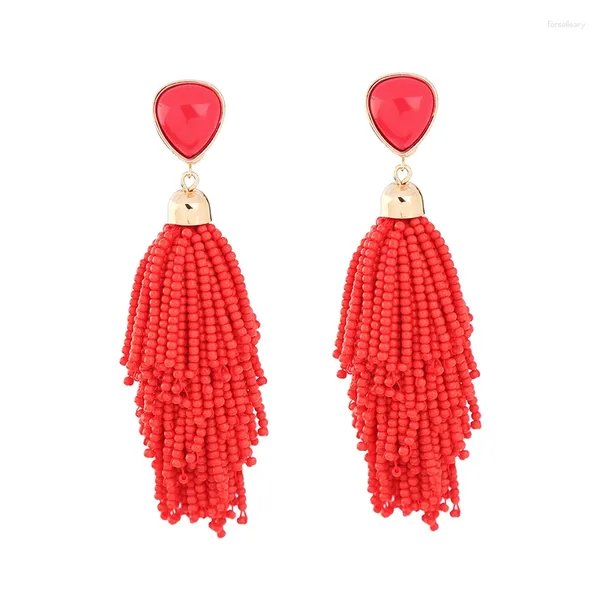 Pendientes colgantes de 2 colores, línea de borla rosa y roja, gran declaración, estilo étnico bohemio, colgante largo, joyería India de moda