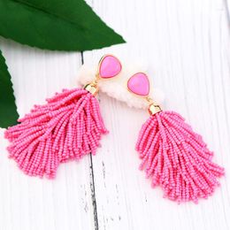 Pendientes colgantes de 2 colores, cuentas de borlas rosadas y rojas, gota hecha a mano étnica bohemia para mujeres, compras en línea, joyería de la India