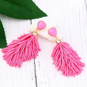 Boucles d'oreilles pendantes pour femmes, 2 couleurs, rose et rouge, perles ethniques bohème, faites à la main, bijoux indiens, achats en ligne
