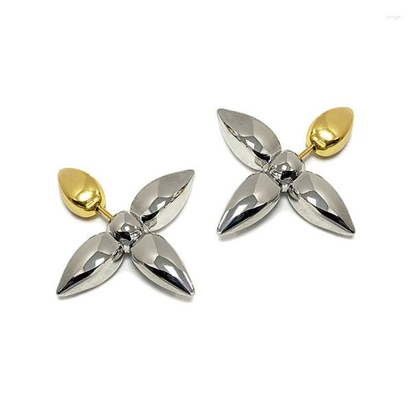 Boucles d'oreilles pendantes 2 tons couleur quatre feuilles fleur goutte Cool Design géométrique haute qualité cuivre métal pour femmes bijoux de luxe