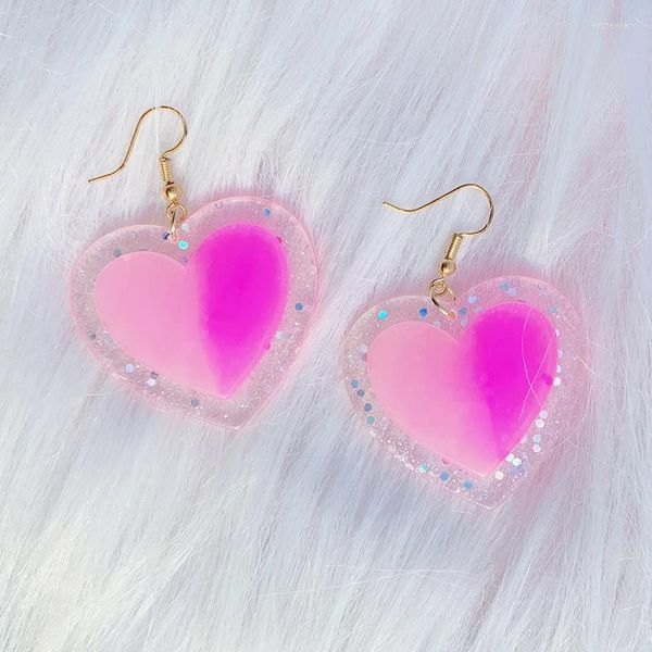 Boucles d'oreilles pendantes années 2000 accessoires brillant rose pêche coeur pour femmes Egirl bijoux Y2K mode Harajuku fête en gros