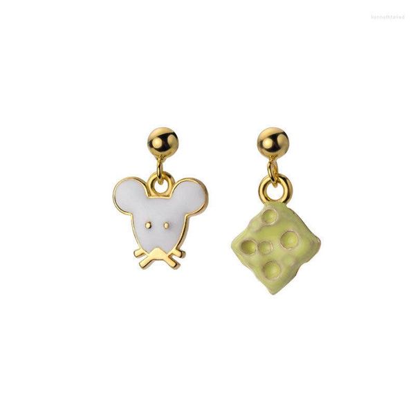 Boucles d'oreilles pendantes pour femmes, jolies boucles d'oreilles à la mode, petite souris, fromage, plaqué argent, clous d'oreilles, cadeau LS006, 2022