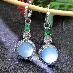 Boucles d'oreilles pendantes en Zircon, Imitation de Jade naturel, calcédoine, luxe, ensemble de diamants émeraude, haute qualité, à la mode, 2022