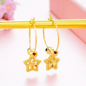 Boucles d'oreilles pendantes pour femmes, mode coréenne, étoile à cinq branches, grand cerceau, couleur or 24K, lune, bijoux cadeaux de mariage, 2022