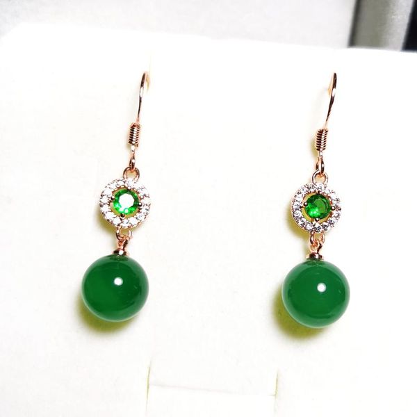 Pendientes colgantes 2022 de lujo oro rosa Esmeralda plata 925 para mujeres Natural Jade VERDE Calcedonia gota pendiente joyería de fiesta