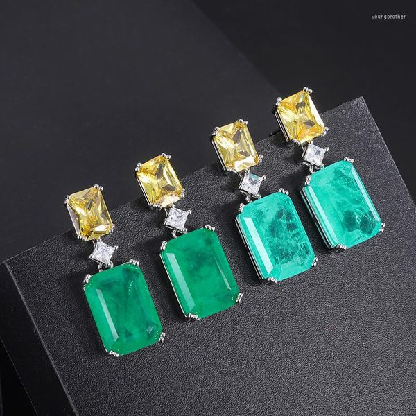 Dangle Boucles D'oreilles 2022 Tendance 10 14 MM Carré Pendentif Paraiba Tourmaline Émeraude Pierres Précieuses Grande Goutte Pour Les Femmes Cocktail Fine Bijoux Cadeau