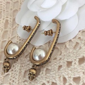 Boucles d'oreilles pendantes 2022 Vintage couleur or crâne perle mode Punk Bijoux pour femmes Style semble Designer Bijoux