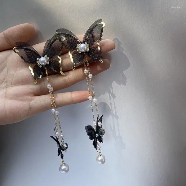 Boucles d'oreilles en peluche 2023 Gauze en dentelle noire pour femmes design de mode papillon