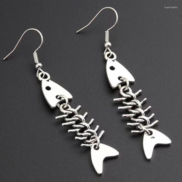 Boucles d'oreilles Dangle 2023 Creative Punk Fishbone Gothique Personnalité Design De Mode Hip Hop Métal Collier D'os De Poisson Pour Femmes Hommes En Gros