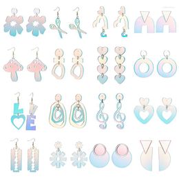 Boucles d'oreilles pendantes en acrylique, Laser éblouissant, cœur d'amour, géométrique, Design de mode coréen, doux Y2K, pendentif champignon de dessin animé pour filles, 2023