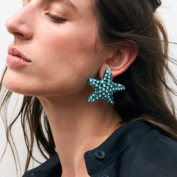 Boucles d'oreilles pendantes 2023 Design vert métal strass étoile de mer Animal pour femme tendance fête bijoux