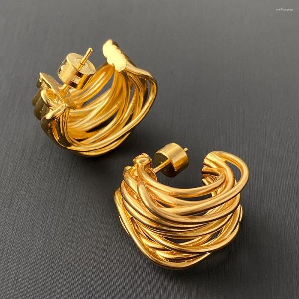 Boucles d'oreilles pendantes exagérées et irrégulières en or torsadé pour femmes, bijoux de luxe, marque de créateur de fête, 2023