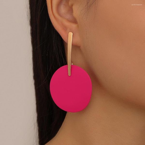 Pendientes colgantes 2023 moda pintura de Metal exagerada geométrica Ins Simple amarillo rojo verde redondo para mujer joyería de oreja