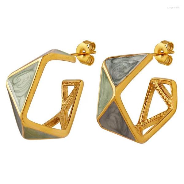 Boucles d'oreilles en peluche 2023 Fashion Bijoux de forme irrégulière en acier inoxydable 18k plaque d'or et cerceau émail