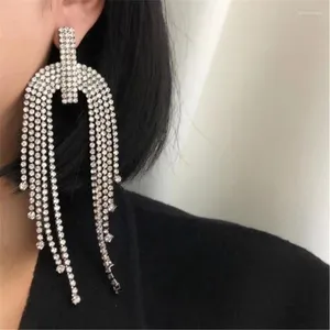 Boucles d'oreilles pendantes à pampilles longues en strass pour femmes, pendentif surdimensionné géométrique en cristal, bijoux de déclaration, 2023