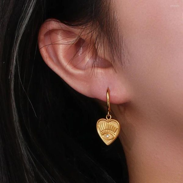 Boucles d'oreilles pendantes en acier inoxydable plaqué 18K, pendentif en forme d'oeil du diable sculpté en forme de cœur pour femmes, bijoux à la mode, 2023