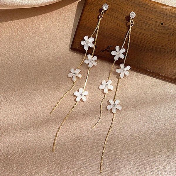 Boucles d'oreilles pendantes en résine pour femmes, fleur, strass, pompon, longue goutte, bijoux de fête de mariage, accessoires, cadeaux, 2023