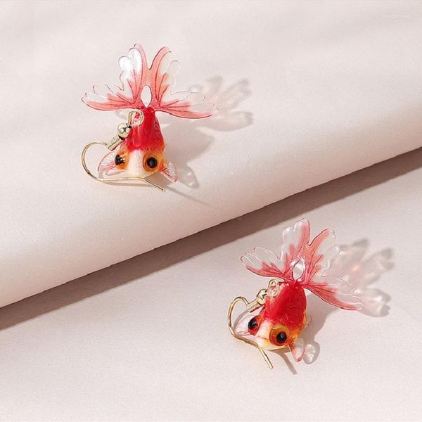 Boucles d'oreilles pendantes 2023 dessins animés drôles poisson rouge asymétrique charme résine Animal pour femmes filles cadeaux bijoux de mode