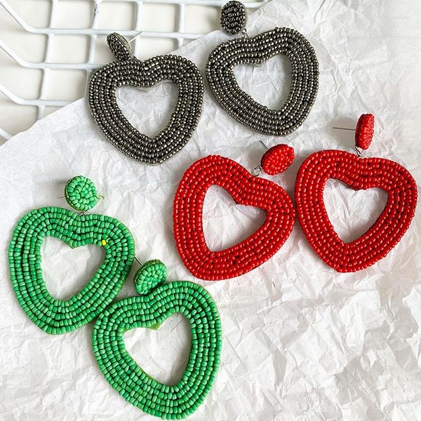 Boucles d'oreilles pendantes 2023 bijoux en perles faits à la main mariage cadeau spécial de mariée bohème rouge amour coeur frangé fête de goutte