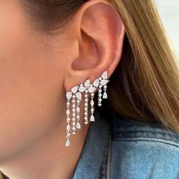 Dangle Oorbellen 2023 Hoge Kwaliteit Grote Verklaring Oorbel Traan Water Drop Zirconia Multi Lange Ketting CZ Vrouwen Bridal Mode sieraden