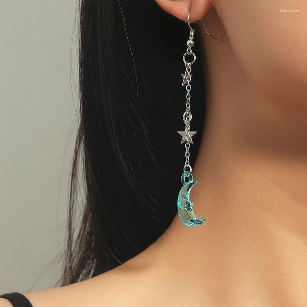 Pendientes colgantes 2023 joyería de moda coreana tendencia chapado en plata borla larga resina acrílica transparente estrella Luna para mujeres niñas fiesta