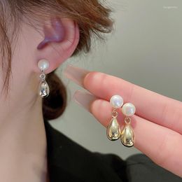 Boucles d'oreilles pendantes 2023 coréen métal vent perle goutte d'eau mode élégant Simple Style frais femmes bijoux