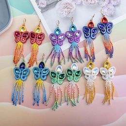 Boucles d'oreilles pendantes KPacTa, perles de Soutache, bohème, faites à la main, fleur perlée, bijoux ethniques, perle de rocaille, 2023