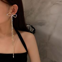 Boucles d'oreilles pendantes de luxe pour femmes, mode coréenne sauvage, Long nœud en strass en forme de cœur, tendance, bijoux cadeaux S001, 2023