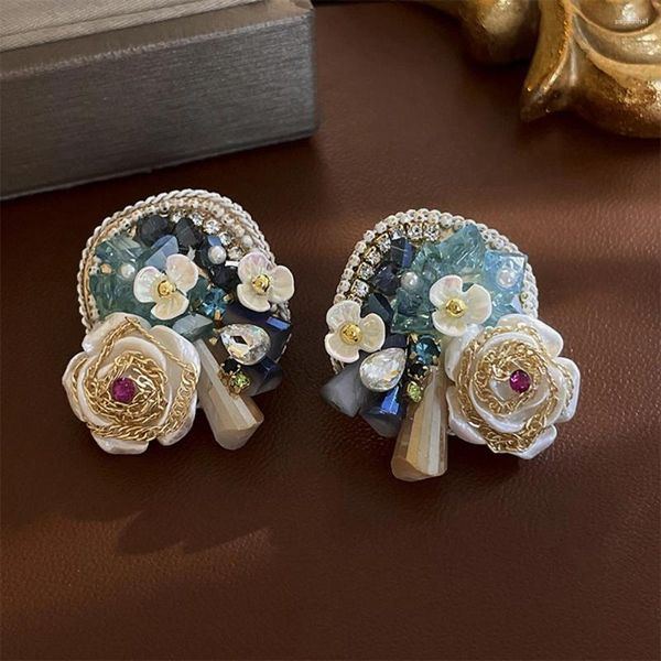 Boucles d'oreilles pendantes 2023 luxe perle fleur arc exquis pour les femmes style coréen mode élégant cristal fête de mariage bijoux ornement