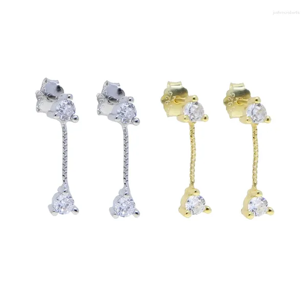 Boucles d'oreilles pendantes 2023 véritable argent sterling 925 scintillant 5A zircone cubique CZ pavé femmes bijoux deux boucles d'oreilles pendantes rondes cadeaux