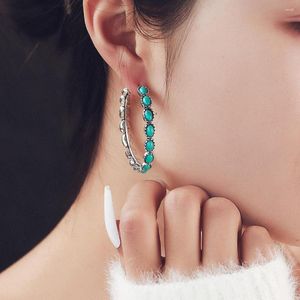 Boucles d'oreilles pendantes rétro personnalisées, grand cercle géométrique incrusté en alliage Turquoise, vente en gros, 2023